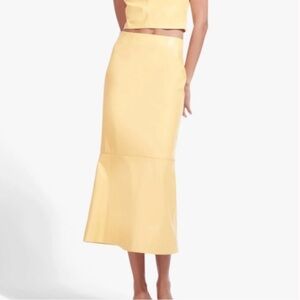 STAUD Laurel Vegan Leather Midi Skirt in Wallflower SZ 14